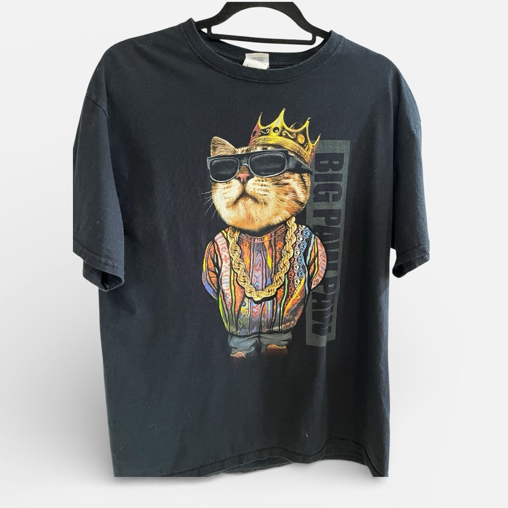 FRUIT OF THE LOOM NOTORIOUS BIG PAW PAW CAT GRAPHIC PRINT TEE BLK SIZE L UNISEX